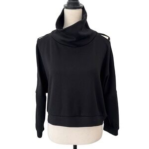 Akira Chicago Red Label Womens Top Ribbed Cold Shoulder Long Sleeve Black L
